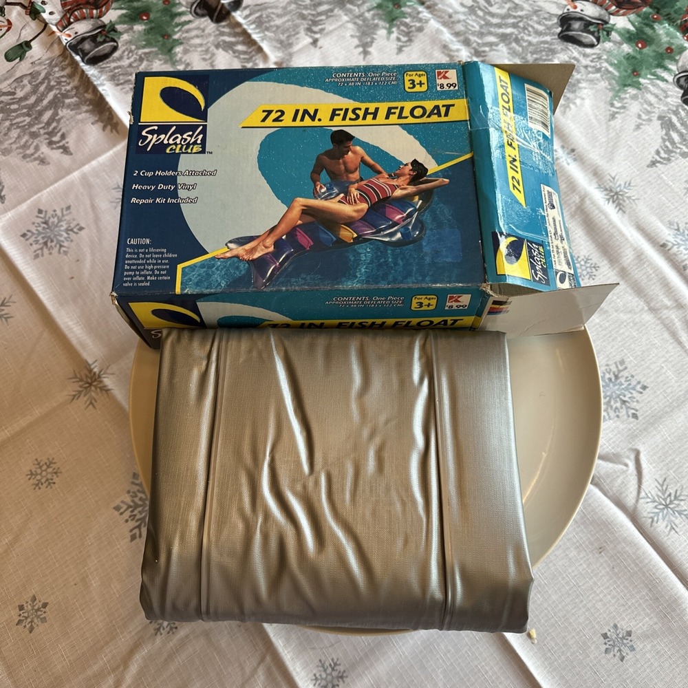 Splash Club  Fish Pool Float 72"x48" Vintage NOS Open Box Never Unfolded